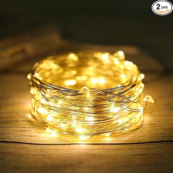 ANJAYLIA Fairy Lights, 2 Pack String Lights Battery Operated 33ft 100 LED by ANJAYLIA