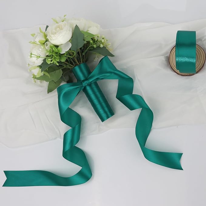 Teal Solid Satin Ribbon 1-1/2 Inch 50 Yards Solid Polyester Fabric Ribbon - Image 6