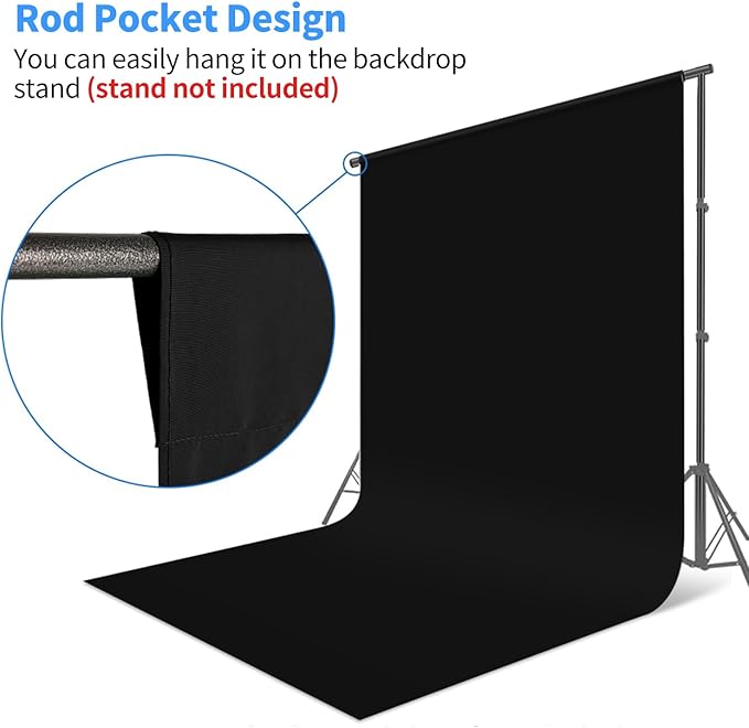 HEMMOTOP Black Backdrop Background, 6x9 ft Polyester Fabric Chromakey Black - Image 7