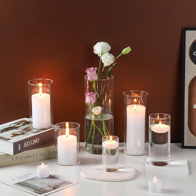 UDU Set of 12 Cylinder Glass Vases and 18 Pcs Floating Candles - Image 2