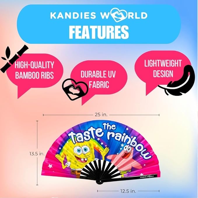 Kandies World UV Reactive Custom Festival Folding Hand Fan - Image 2
