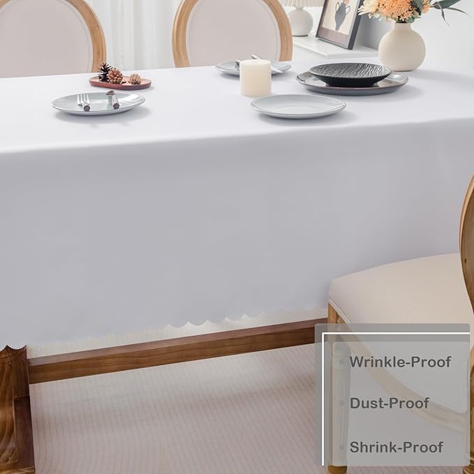 Oval White Tablecloth 60 x 84 Inch Polyester Fabric Washable Table Cloth - Image 5