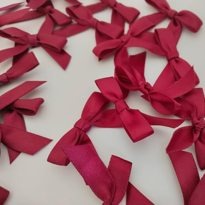 50pcs 1-1/2" Burgundy Satin Ribbon Bows Without Twist Ties Giant Bows - Image 7