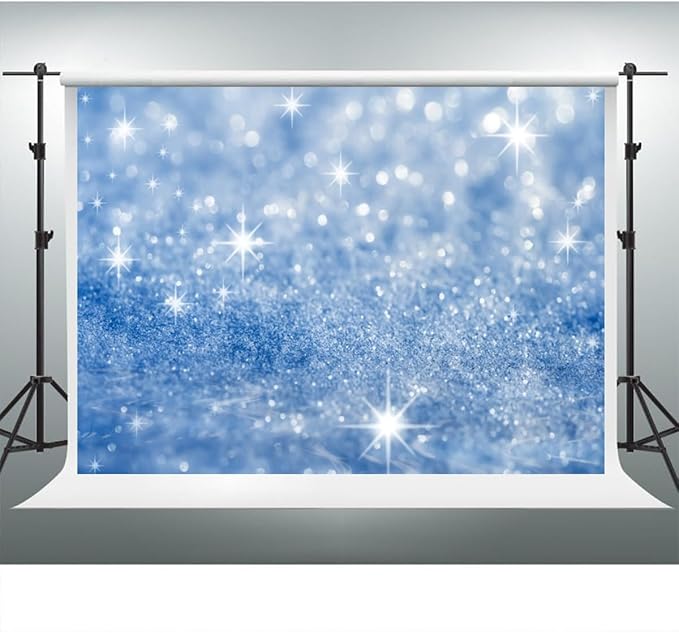 YongFoto Silver Blue Glitter Backdrop 10x8ft Silver Light Spots Blue Sequin - Image 3