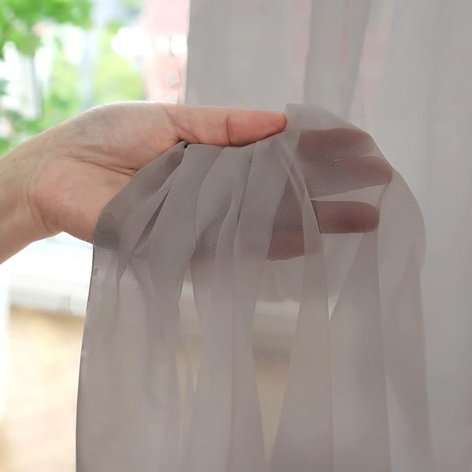 Window Light Grey Sheer Curtains 60 Inches Width 45 Inches Long 2 Panels Sheer - Image 4