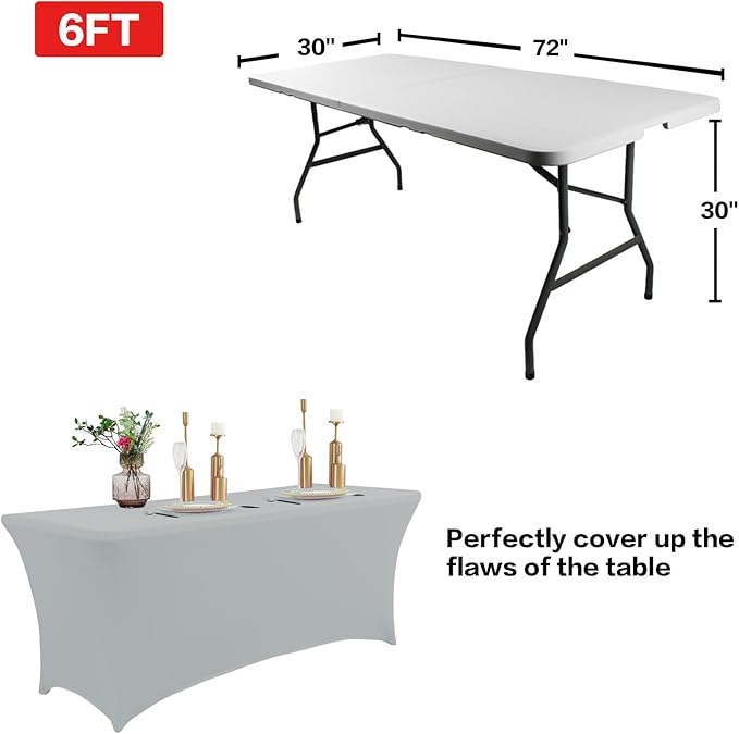 IVAPUPU 2 Pack 8FT Table Cloth for Rectangular Fitted Events Stretch Grey Table - Image 3