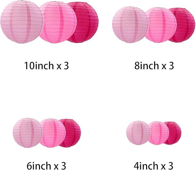 Pink Paper Lanterns Decorative, Chinese/Japanese Hanging Round Paper Lanterns - Image 2