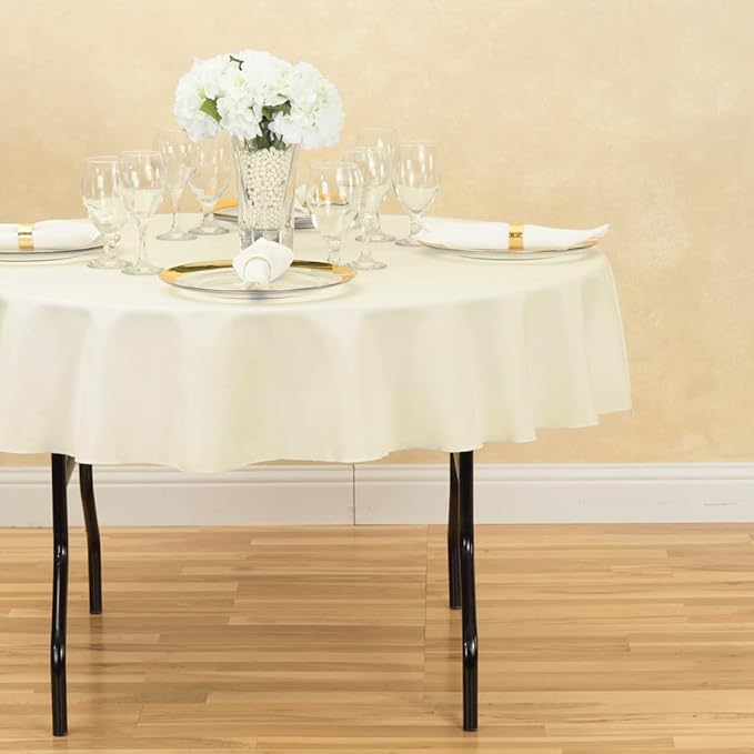 LinenTablecloth 70-Inch Round Polyester Tablecloth Ivory - Image 2