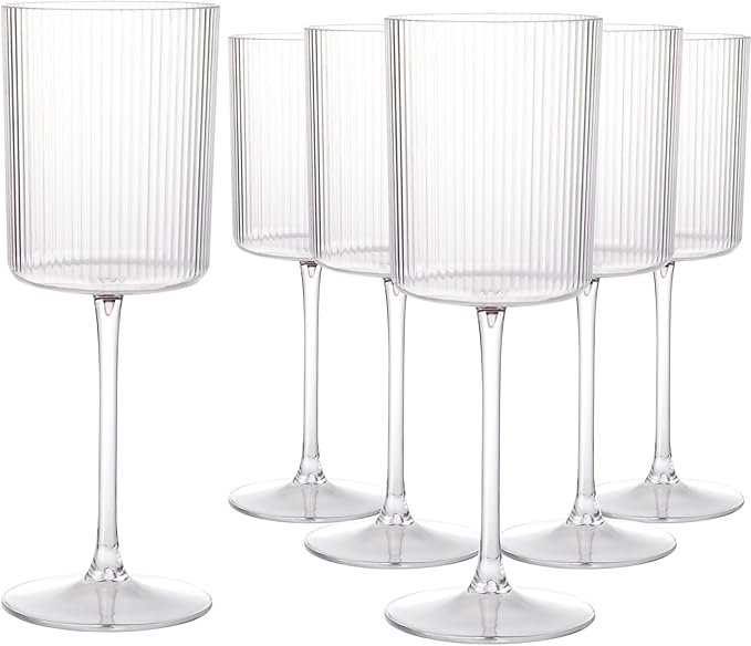 Ciaell 12 PCS Plastic Ribbed Wine Glasses - 10 OZ Plastic Square Wine Glasses - by Ciaell