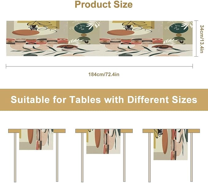 Mid Century Table Runner, Abstract Boho Plant Leaf Botanical Cat Modern - Image 2