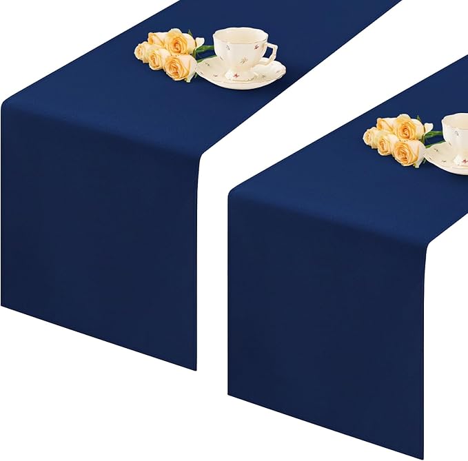 2 Pack Navy Blue Table Runner 12 x 72 Inch Solid Color Farmhouse Runners Coffee by mylacerhome