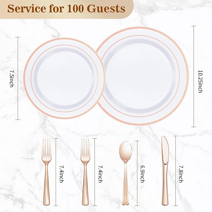 600PCS Rose Gold Plastic Plate Set, Plastic Plates - Image 4