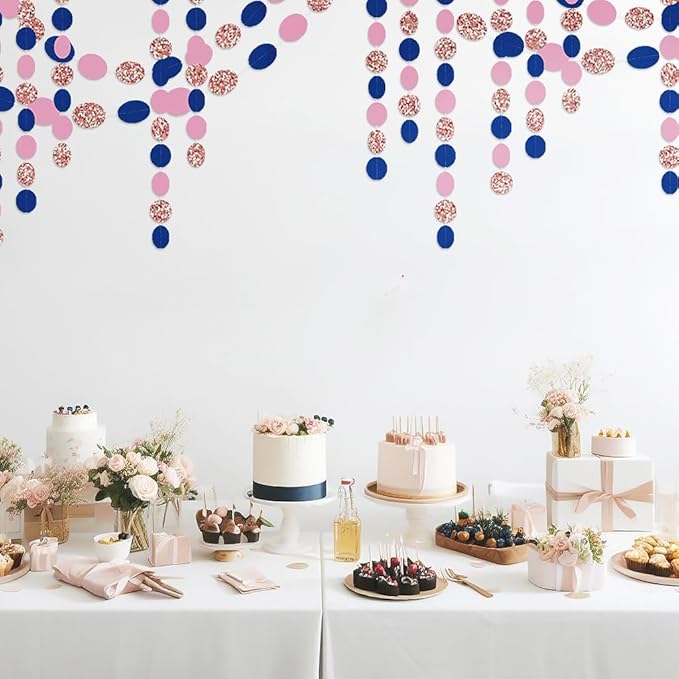 Rose-Gold Navy-Blue Pink Party Decorations – 52ft Paper Garland Gender Reveal - Image 5