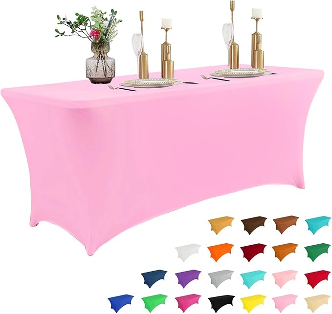 IVAPUPU 4FT Table Cloth for Rectangular Fitted Events Stretch Pink Table Covers by IVAPUPU