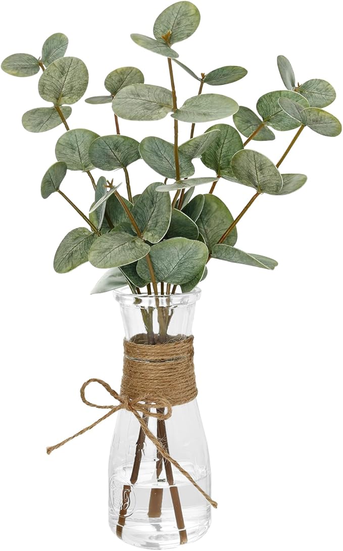 Artificial Eucalyptus Stems in Glass Vase Decorative Greenery Artificial Plant by Unknown