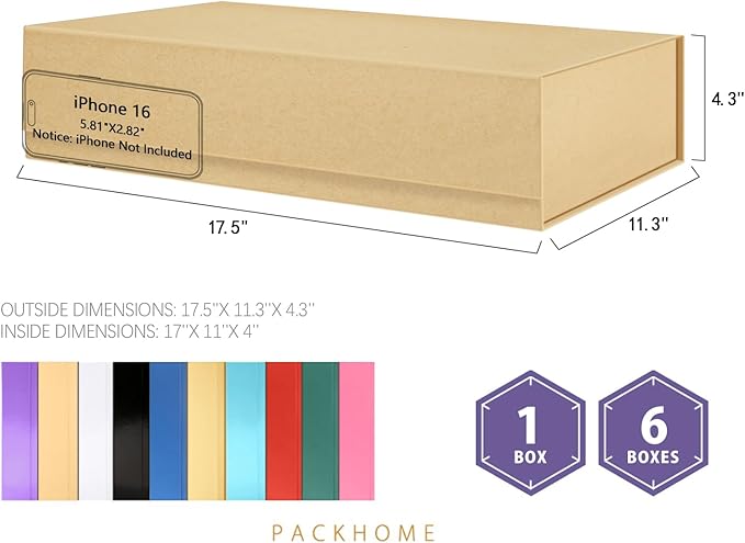 PACKHOME 6 Extra Large Gift Boxes 17.5x11.3x4.3 Inches, Sturdy Shirt Boxes - Image 2