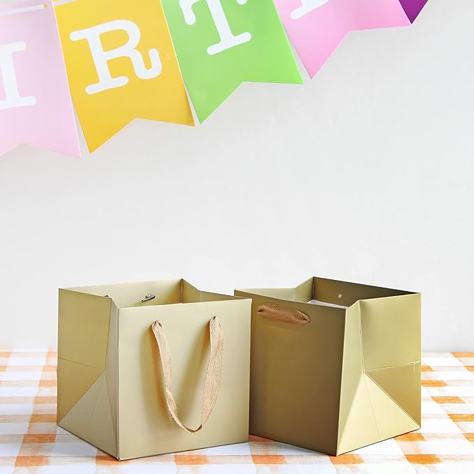 Gold Paper Gift Bag Small Square Bottom Paper Bags - Image 6