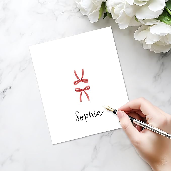 25 Pack Red Bow Place Cards, Editable Name Cards - Image 3
