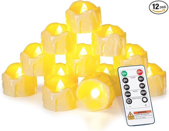 Homemory 12pcs Remote Timer LED Tea Lights Candles, 400+Hours Flickering by Homemory