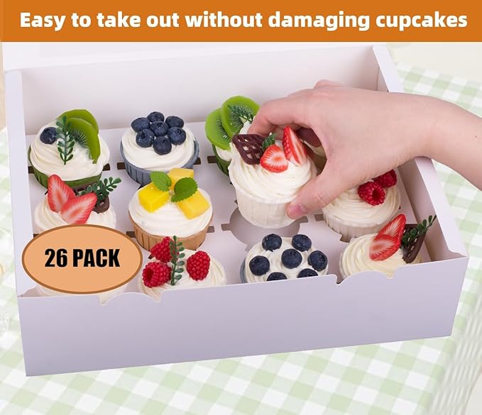 26-Set Cupcake Boxes Hold 12 Standard Cupcakes, Food Grade Cupcake Holders - Image 3