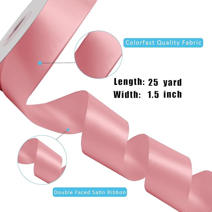 LaRibbons 1 1/2 Inch 25 Yard Double Faced Satin Ribbon, Dust Pink Satin Craft - Image 6
