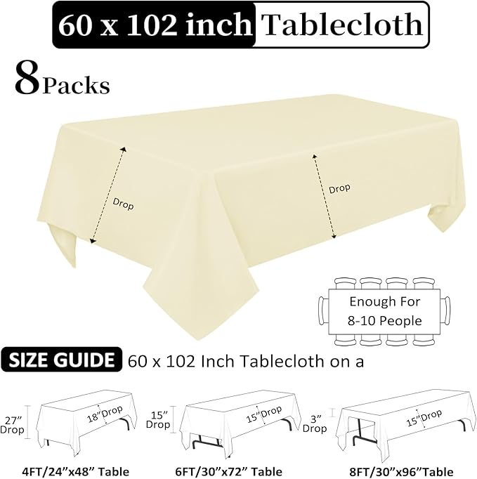 8 Pack Beige Tablecloth 60 x 102 Inch Rectangular Tablecloths - Image 2