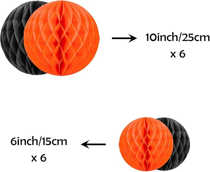 ZOOYOO 12Pcs 6" 10" Honeycomb Balls Decorations Hanging Tissue Paper Pom Poms - Image 2