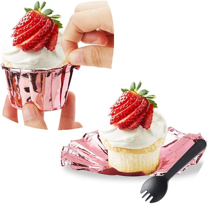 Cupcake Liners with Dome Lids 100Pack, Free-Air 3.5Oz Mini Foil Baking Cups - Image 5