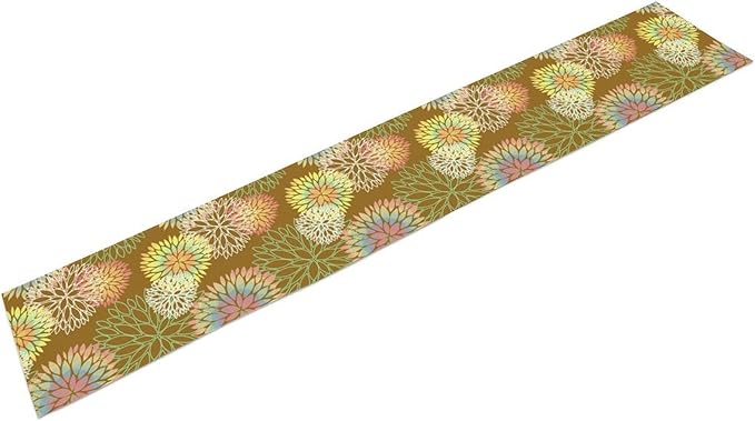 Brown Grey Dahlia Flower Table Runner, Linen Geometric Pattern Floral Table - Image 9
