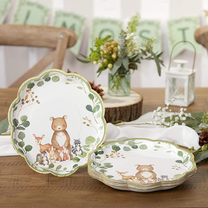 Kate Aspen Woodland Baby Shower Decorations, 62-Piece Disposable Paper Plates & - Image 4