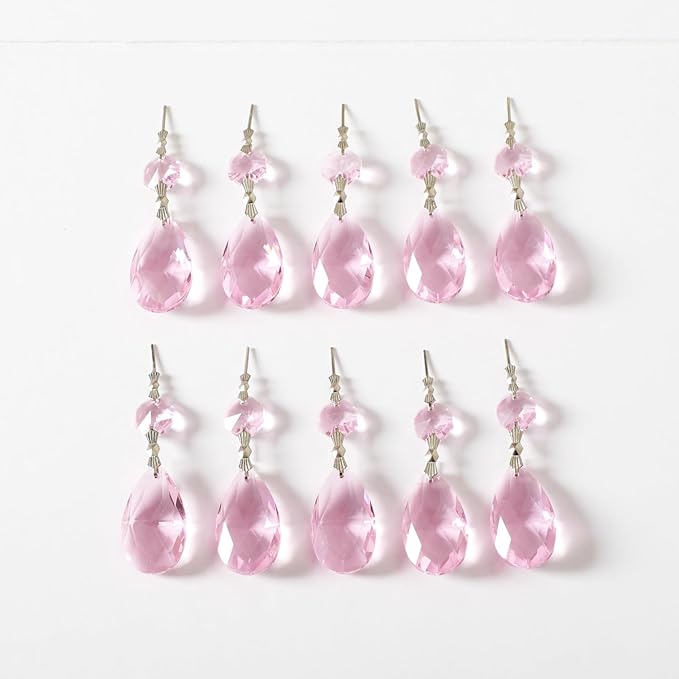 10pcs Crystal Prisms Chandelier Pink Ornament Pendants Rainbow Maker 38mm Drop - Image 5