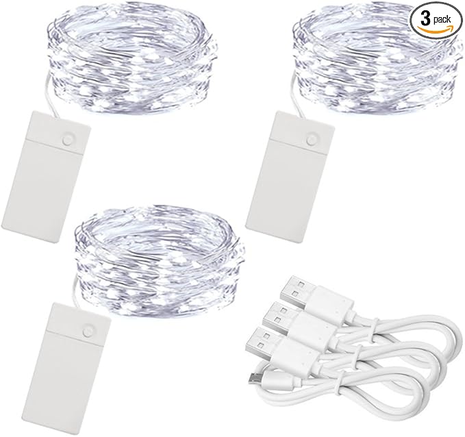3 Pack Rechargeable String Fairy Lights 10ft 30 LED, Christmas Starry Lighting by Unknown