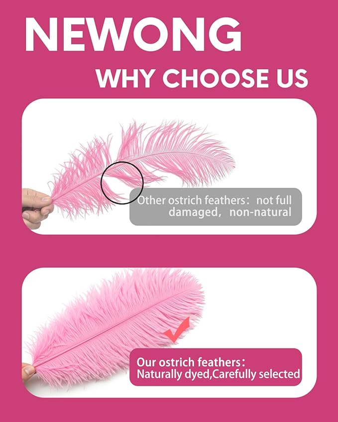 NEWONG 30pcs Pink Ostrich Feathers Natural Bulk 9-12inch Vase Craft Wedding - Image 5