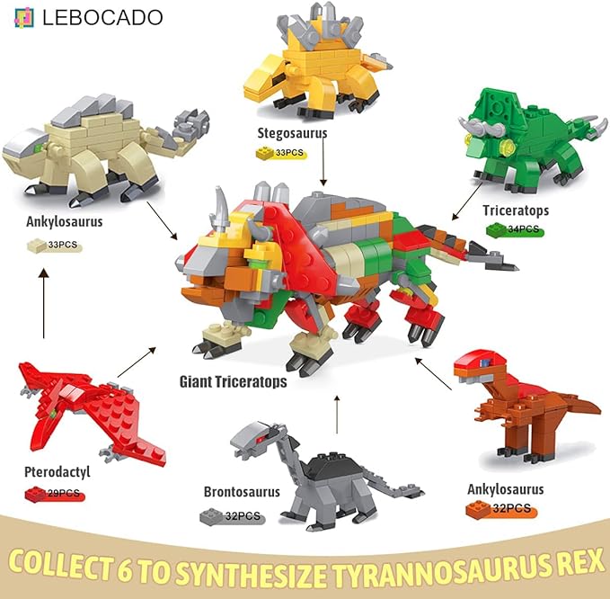Mini Building Block Sets, 12 Pack Dinosaur Toys Building Blocks, 6 in 1 STEM - Image 3