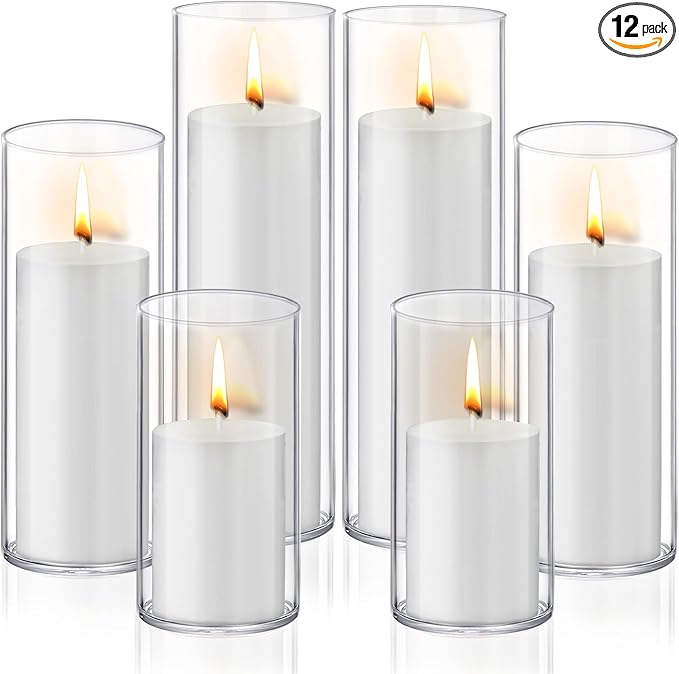 12 PCS White Pillar Candles by Homjoy