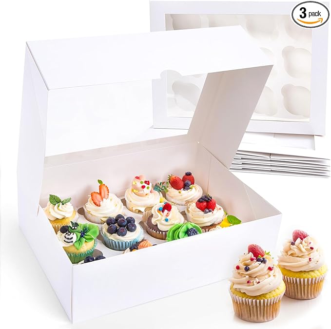 VGOODALL 3PCS White Cupcake Container by VGOODALL
