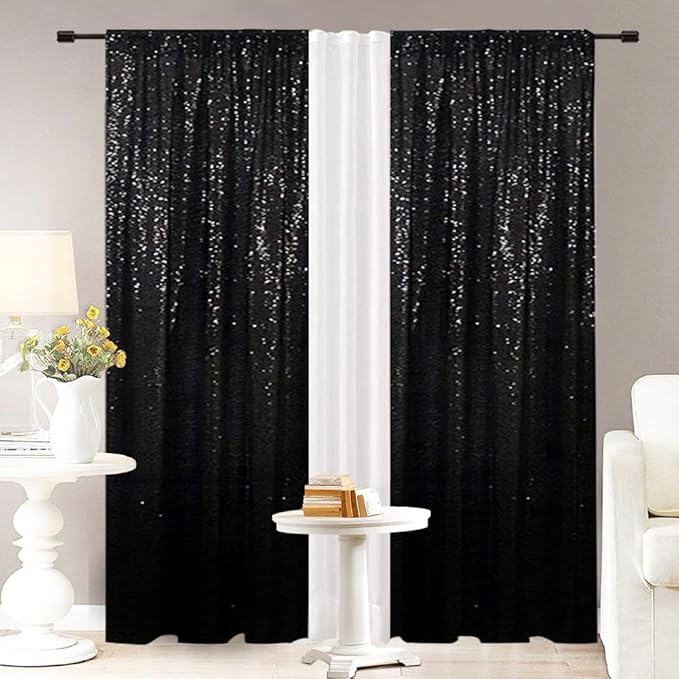 Eternal Beauty Sequin Backdrop Curtains, 2x8 Ft-2 Panels Black Back Drop - Image 3