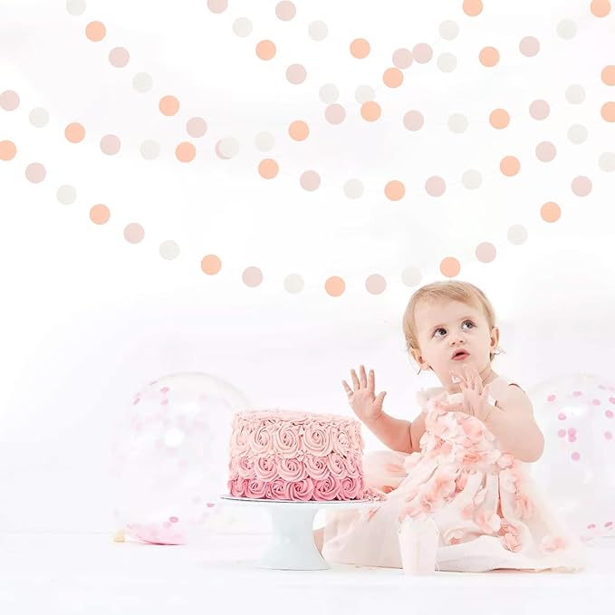 Peach-Pink White Party-Decorations Paper Garland - 52ft Princess Birthday - Image 7