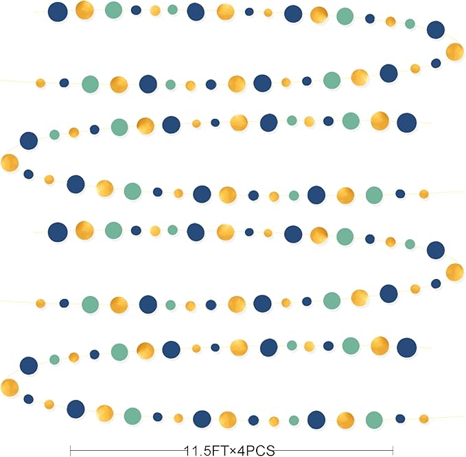 Blue Gold Green Decorations Circle Dots Garland Metallic Gold Navy Blue - Image 2