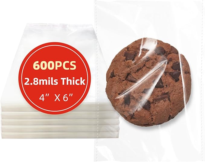 Self 4x6 Inches 600 Pcs Sealing Cellophane Bags Clear Cookie Bags Resealable by DTmasao