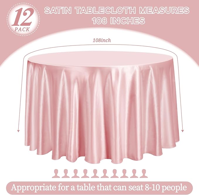 fani 12 Pack 108 Inch Rose Gold Satin Tablecloth - Image 2
