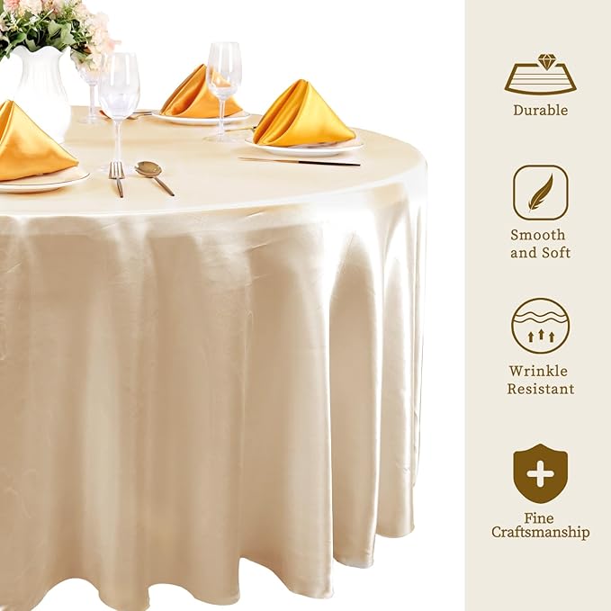fani 6 Pack 120 Inch Champagne Round Tablecloth - Image 4
