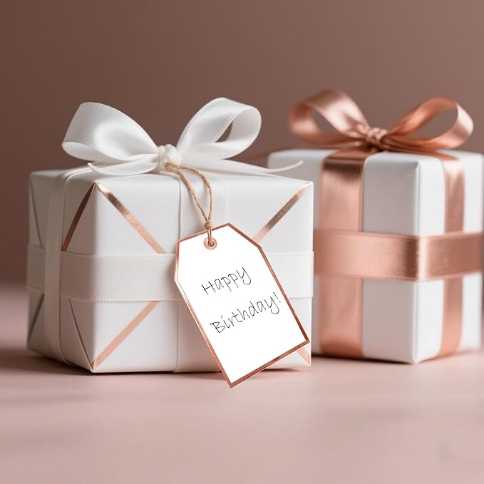 100Pcs Blank Gift Tags with String Attached Foil Rose Gold Frame Large White - Image 6
