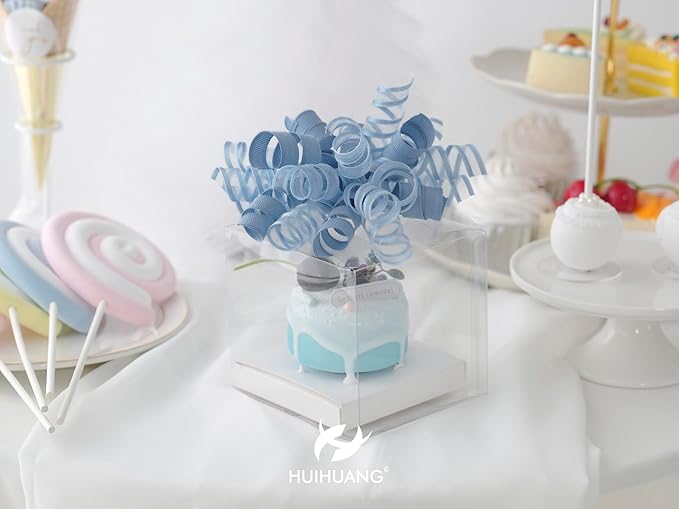 HUIHUANG Blue Gift Bows 5 inch x 8 Counts Dusty Blue Self-Adhesive Curly Ribbon - Image 8