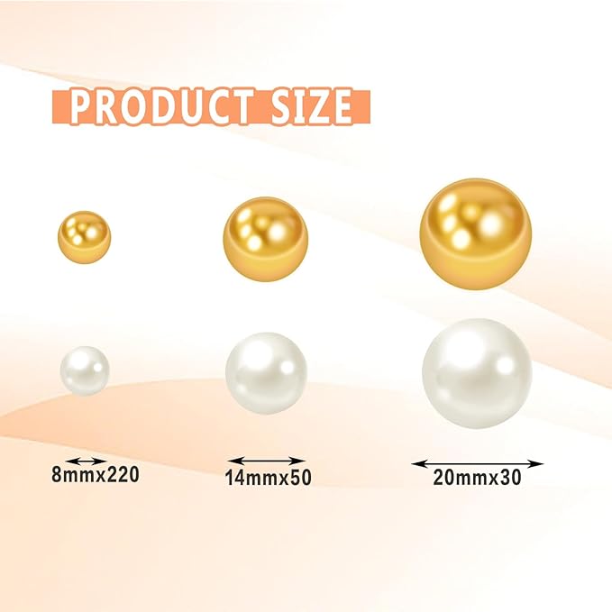 300Pcs Vase Filler Ivory and Golden Yellow No Hole Faux Pearl Beads - Image 2