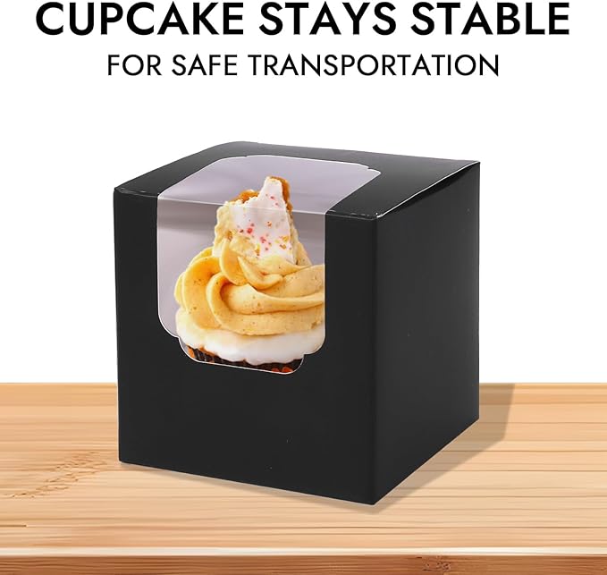 JCD 70 packs Black Cupcake Boxes Individual Cupcake Container 3.5" x 3.5" x - Image 2