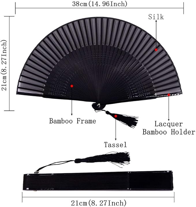 Amajiji 8.27" Hand Held Bamboo Silk Folding Fan Hand Fan, Chinese/Japanese - Image 2