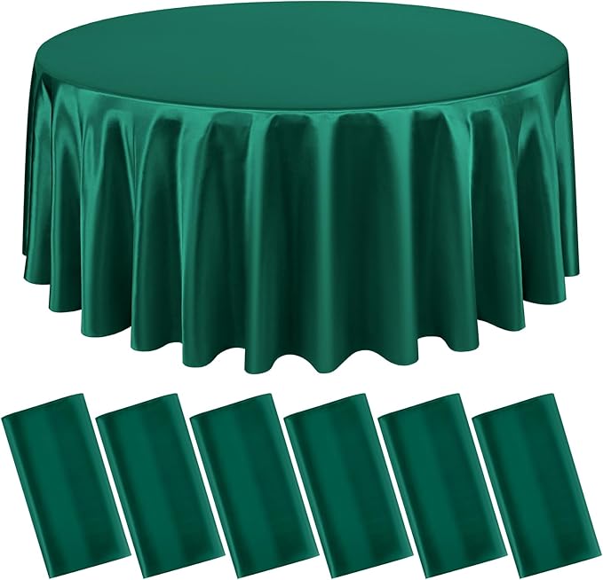 6 Packs Satin Tablecloth 120 Inch Dark Green Round Table Cloth Silk Tablecloth by Lumaycens