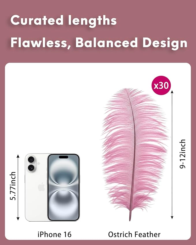NEWONG 30pcs Peony Pink Ostrich Feathers Natural Bulk 9-12inch Vase Craft - Image 2