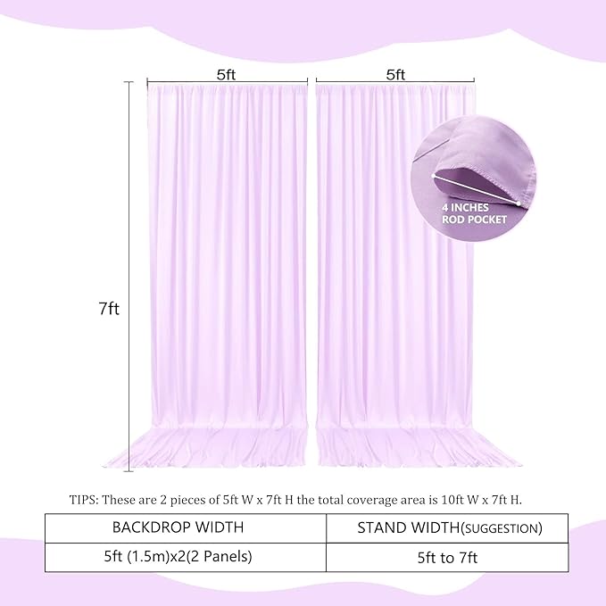 2 Panels Light Purple Backdrop Curtain, 10 x 7 Feet Background Curtains - Image 2